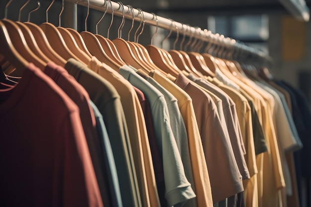 Tshirts in the store hang in a row Neural network AI generated