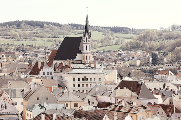 Tsjechisch krumlov-landschap / reistoerisme in de Tsjechische republiek, panoramisch uitzicht op de Tsjechische stad Krumlov