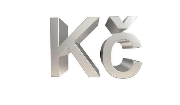 Tsjechische kroon CZK valutasymbool van Tsjechië in metallic zilver