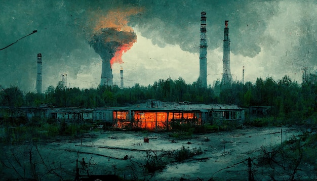 Tsjernobyl kerncentrale Tsjernobyl stad schilderij illustratie