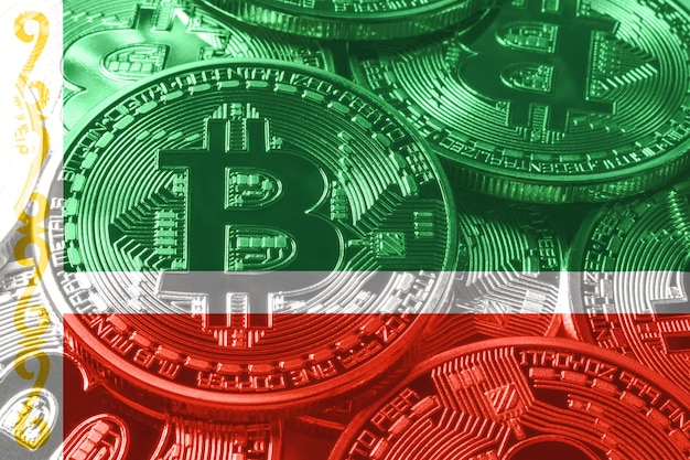 Tsjetsjenië bitcoin vlag, nationale vlag cryptocurrency concept zwarte achtergrond