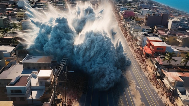 tsunami die een stad vernietigt high definition fotografische creatieve afbeelding