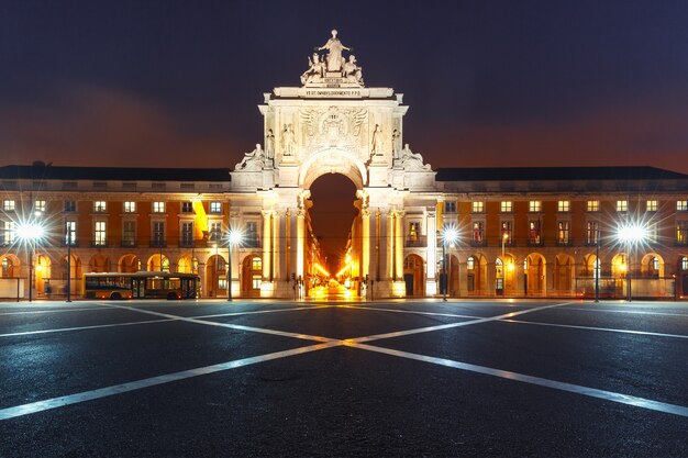 Ttriumphal arch - Rua Augusta Arch on the Commerce Square at night, Lisbon, Portugal