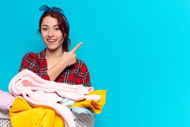 Tty girl housekeeper washing clothes