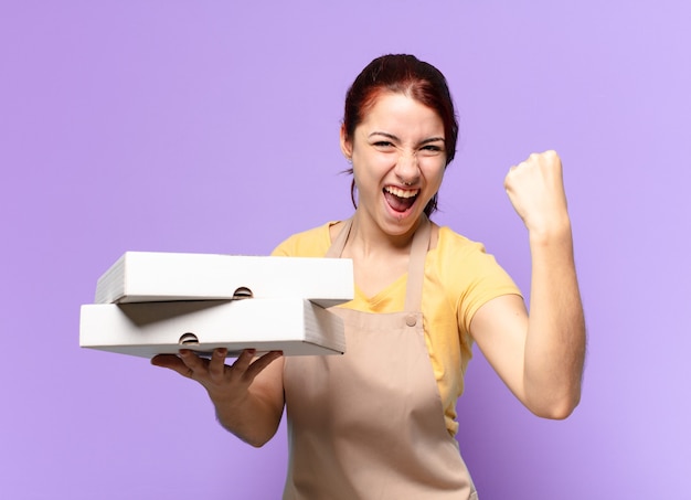 Tty woman with take away fast food boxes