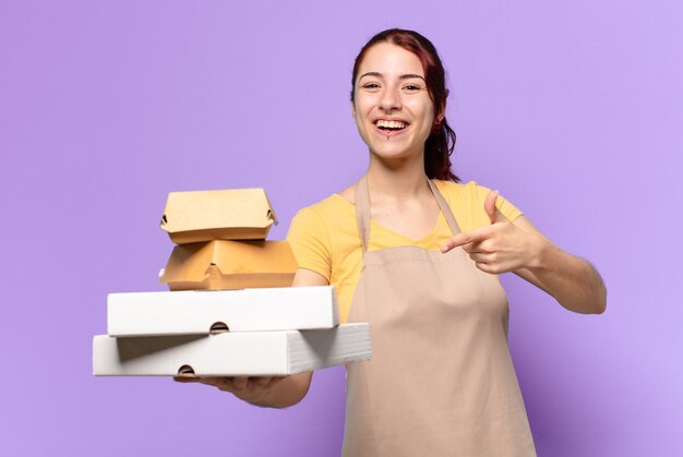 Tty woman with take away fast food boxes