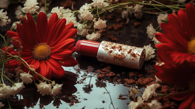 A tube of bright red lipstick