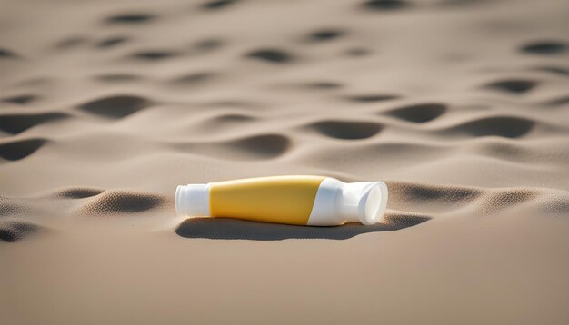 Photo a tube of cream laying on the sand