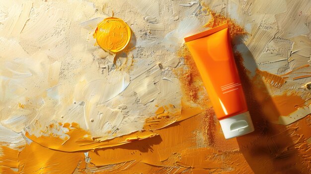 A tube of sunscreen on an abstract background