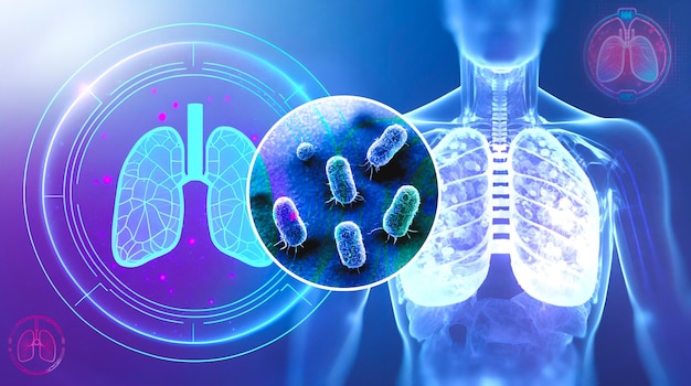 Tuberculose (tbc) longziekte, concept van luchtwegaandoeningen, tbc-vaccin, 3D-rendering
