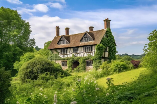 Tudor woning met uitzicht op glooiende heuvels omgeven door groen