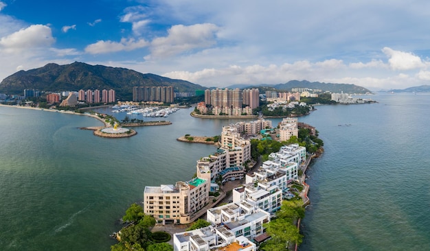 Tuen mun, hong kong 16 maggio 2019: veduta aerea della costa d'oro di hong kong