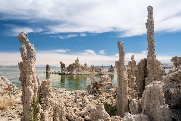 Tufa in het zoute water van Mono Lake in Californië