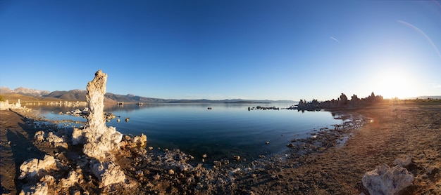 Tufa towers rock formation in mono lake sunrise