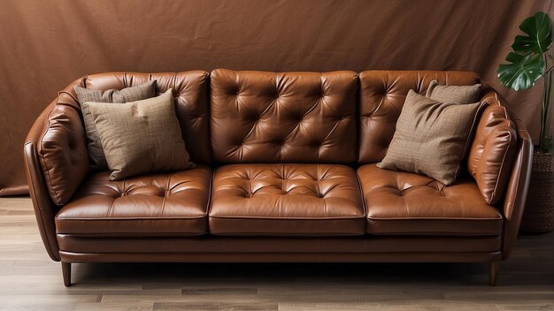 Photo a tufted brown leather couch against a wood paneled wall