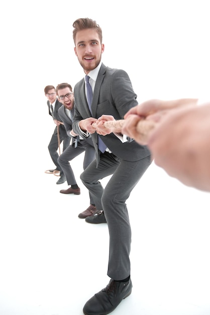 Tug of war between business partnersphoto with copy space