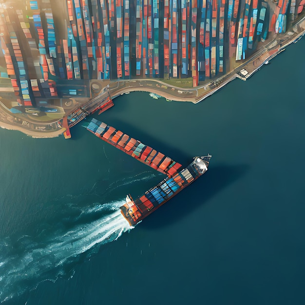 a tugboat is sailing past a large container ship