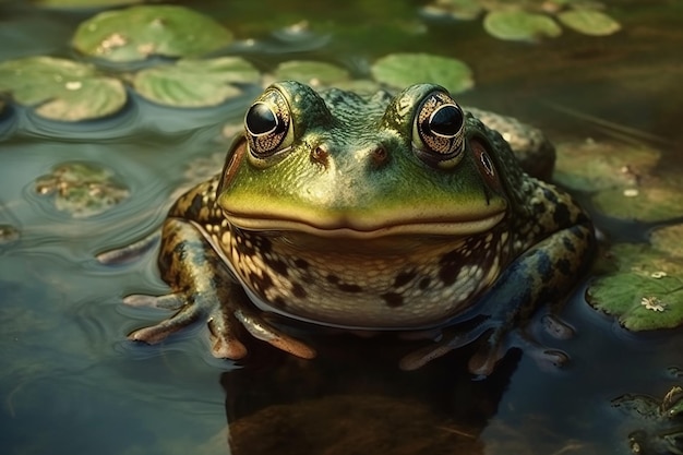 Tuin bij vijver grote kikker