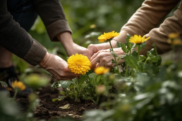 Tuin bloemen handen Genereer ai