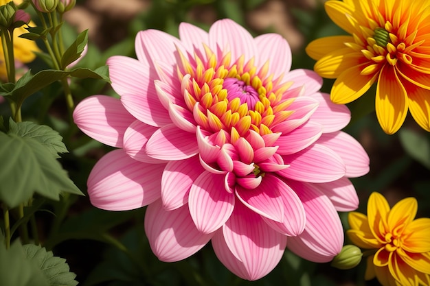 Tuin dahlia bloem bloeit helder prachtig op een zonnige herfstdag close-up