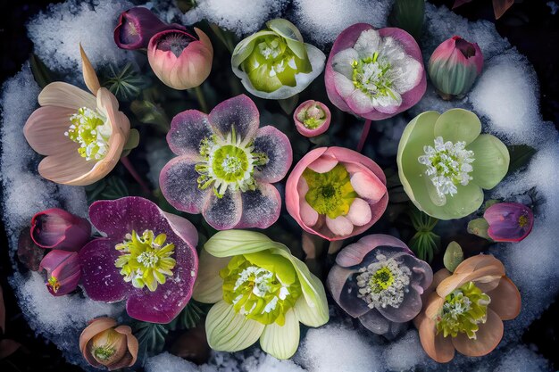 Tuin met Nieskruid met sneeuw Lente seizoen