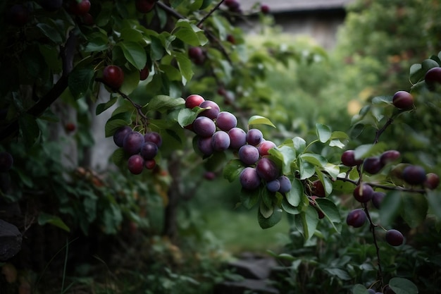 Tuin met pruimen AI gegenereerd