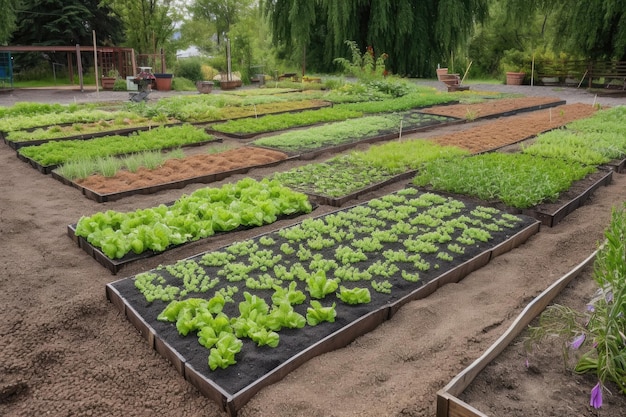 Tuin met vers geplante zaden klaar voor de oogst gemaakt met generatieve ai