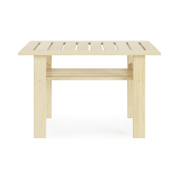 Tuin, tuinmeubilair geïsoleerd op een witte achtergrond. Houten salontafel. Uitknippad inbegrepen. 3D-weergave.