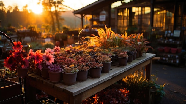 Tuincentrum met een groot aantal bloemen