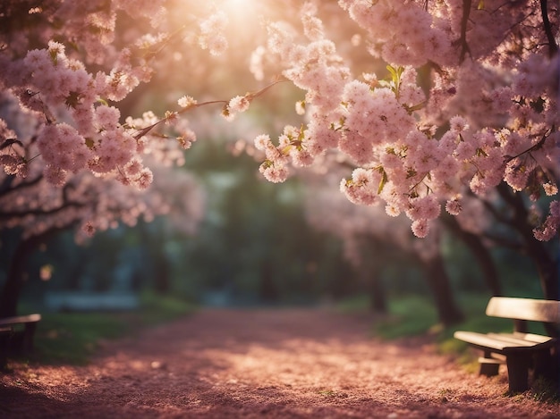 Tuinlandschap met kersenbloesems