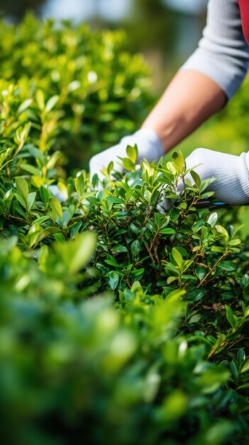 tuinman die een struik snoeit met een paar schaar