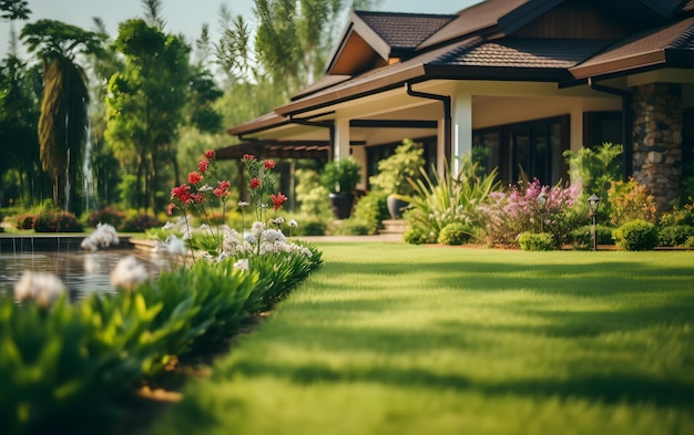 Tuinsprinkler op het groene gazon automatisch water geven in het park