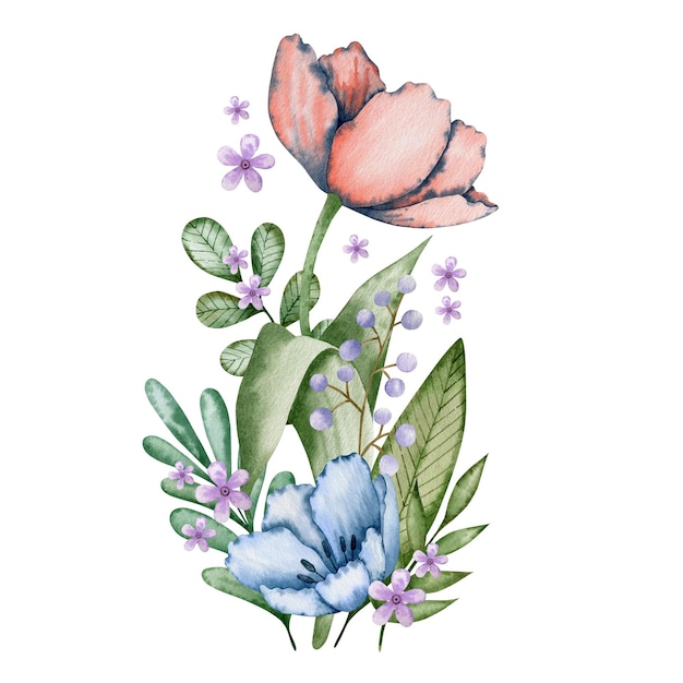 Tulip bloemboeket aquarel illustratie.