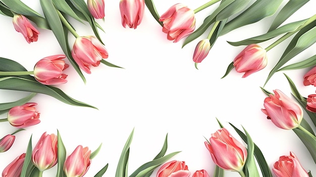 Tulip Blooms in Frame on Bright Background