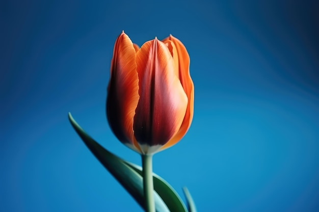 Tulip on blue background AI generated
