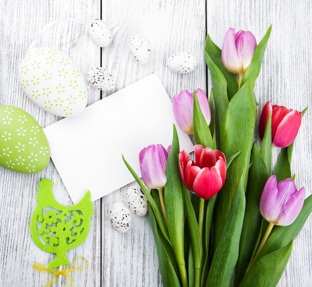 Tulip bouquet and blank greeting easter card