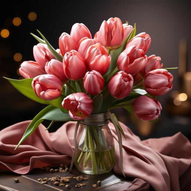 A tulip bouquet with march inscription happy march th womens day mothers day happy easter