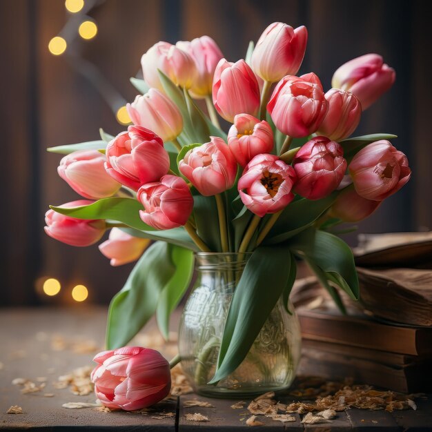 A tulip bouquet with march inscription happy march th womens day mothers day happy easter