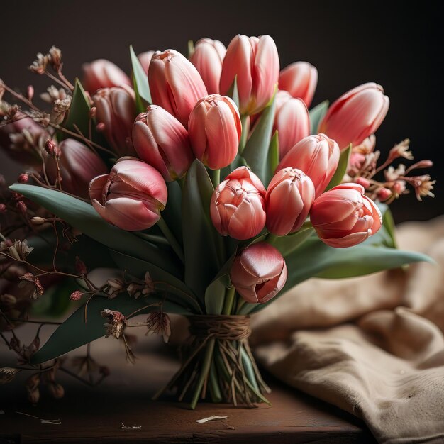 A tulip bouquet with march inscription happy march th womens day mothers day happy easter