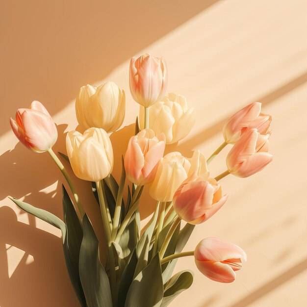 茶色の背景のチューリップの花束