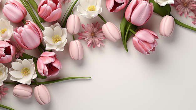 Tulip flower frame and blank spech in the middle on pink background