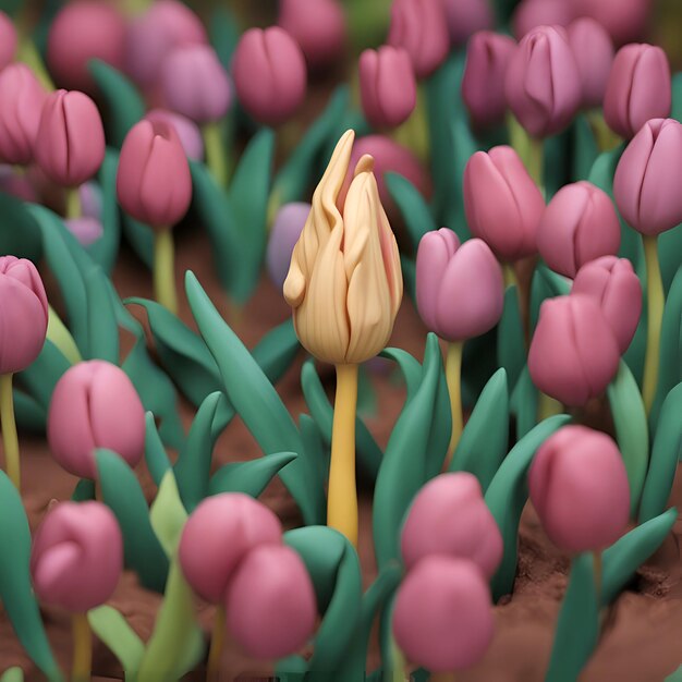 Tulip flower in the garden 3d render illustration