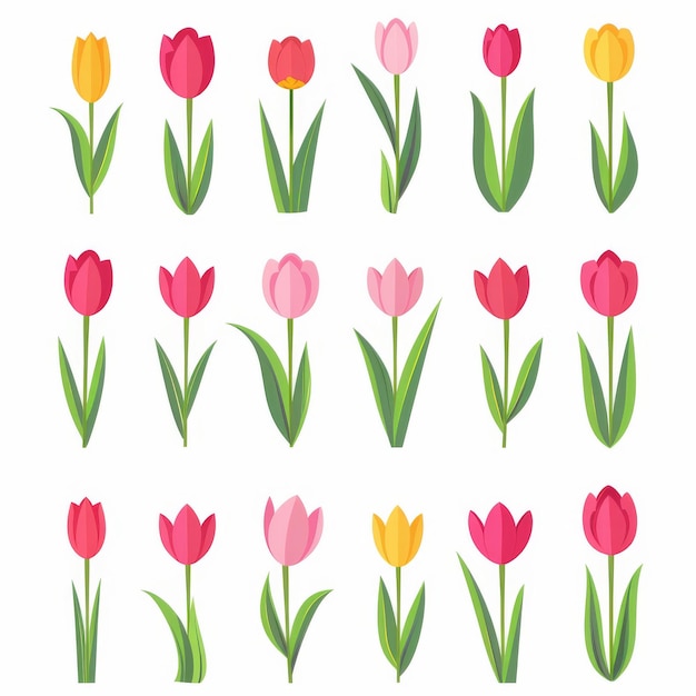 Photo tulip flower icon set garden tulip flower flat design abstract tulip flower symbol simple flowers