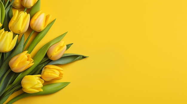 tulip flower isolated on yellow background copy space
