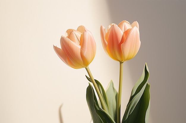 平らな背景のチューリップの花