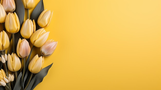 Premium AI Image | tulip flower top view copy space yellow background