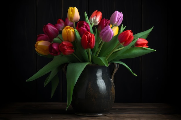 Tulip flower vase Stylish bunch table Generate Ai