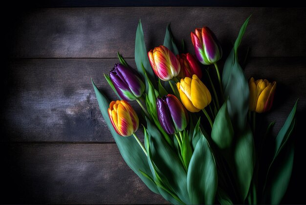 Photo tulip flower on wooden background, generative ai