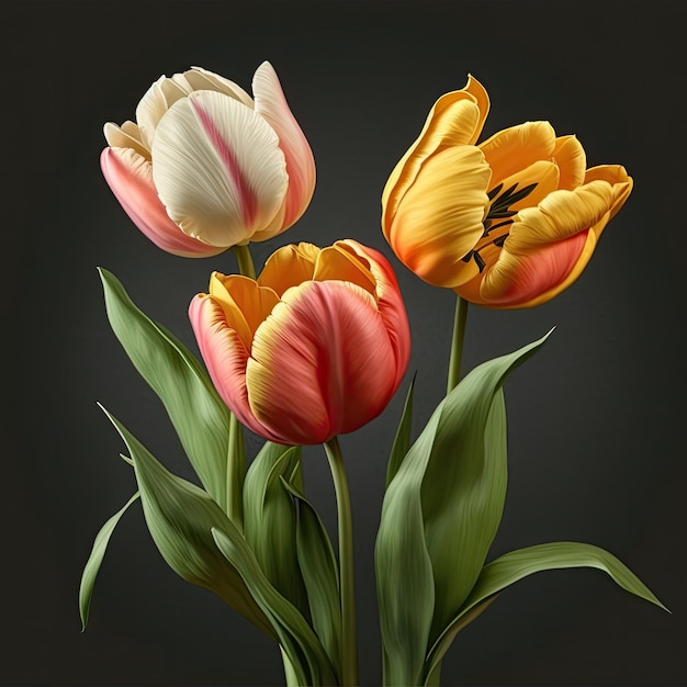 Tulip Flowers on Grey Background