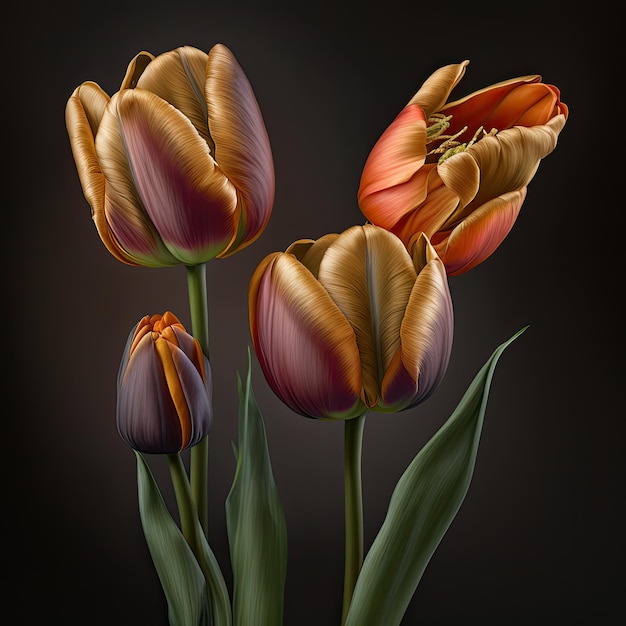 Tulip Flowers on Grey Background